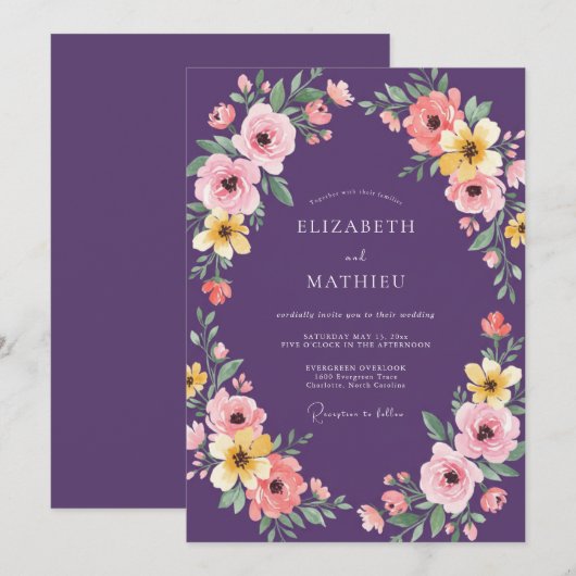 Purple Ethereal Blossom Wedding 招待状 (正面/裏面)