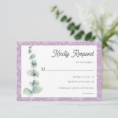 Purple Eucalyptus Floral Wedding RSVP Card 招待状 (スタンド正面)