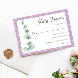 Purple Eucalyptus Floral Wedding RSVP Card 招待状