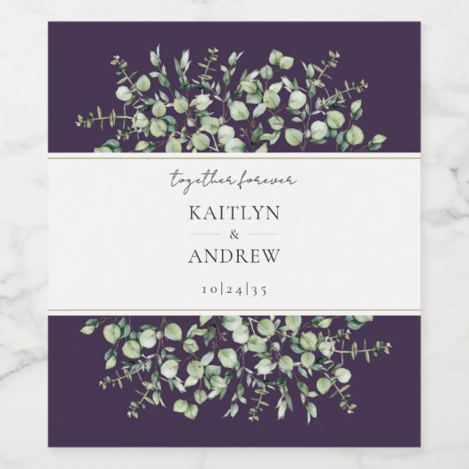 Purple Eucalyptus Together Forever Wedding  ワインラベル (シングルラベル)