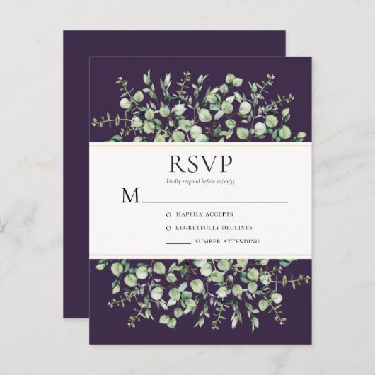 Purple Eucalyptus Wedding 出欠カード (正面/裏面)