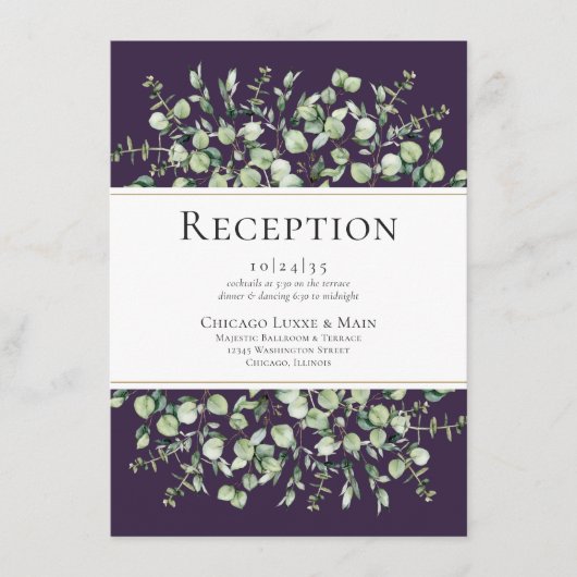 Purple Eucalyptus Wedding Reception エンクロージャーカード (正面)