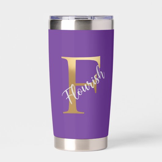 Purple F, Flourish Travel Tumbler 保温保冷タンブラー (正面)