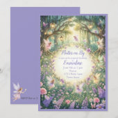  Purple Fairy Floral Woodland Birthday Invitation 招待状 (正面/裏面)