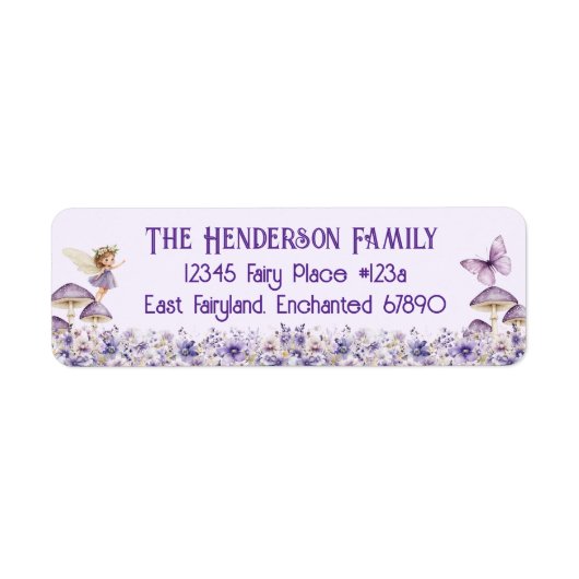 Purple Fairy Party Return Address Label ラベル (正面)