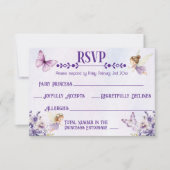 Purple Fairy Watercolor Floral Birthday 出欠カード (正面)
