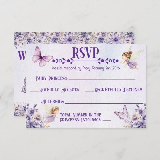 Purple Fairy Watercolor Floral Birthday 出欠カード (正面/裏面)