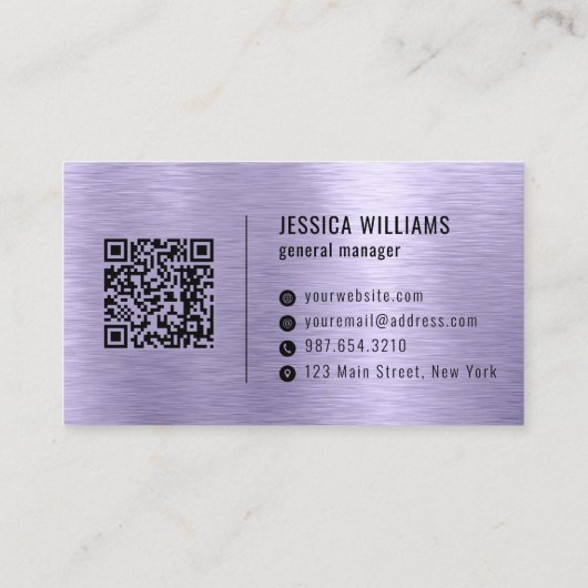 Purple Faux Brushed Metal Professional QR Code 名刺 (裏面)
