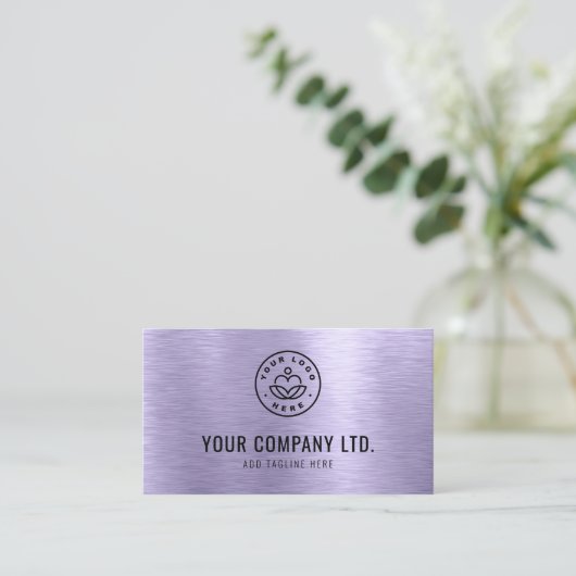 Purple Faux Brushed Metal Professional QR Code 名刺 (スタンド正面)