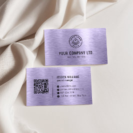 Purple Faux Brushed Metal Professional QR Code 名刺