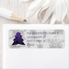 Purple Festive Christmas Tree Address Labels ラベル