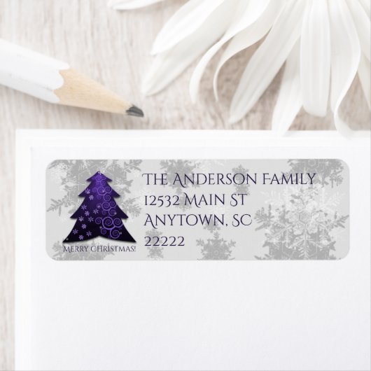 Purple Festive Christmas Tree Address Labels ラベル (インサイチュ)