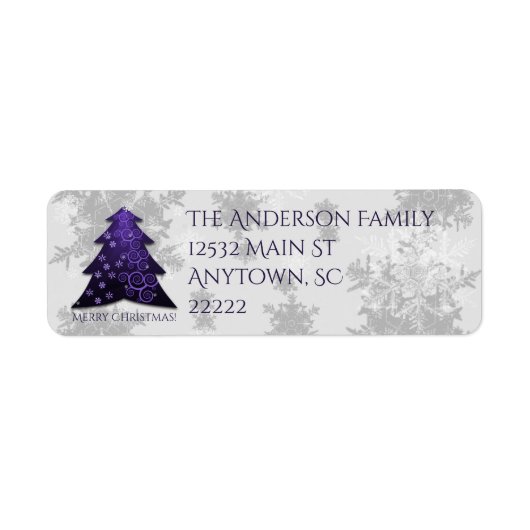 Purple Festive Christmas Tree Address Labels ラベル (正面)