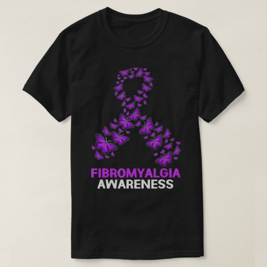 Purple Fibromyalgia Butterfly Fibro Awareness Tシャツ (デザイン正面)