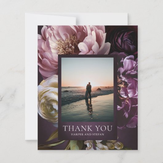 Purple Fine Art Floral Budget Wedding Thank You (正面)