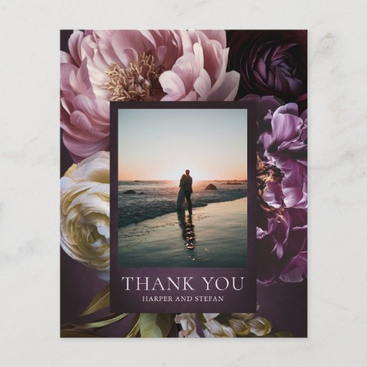 Purple Fine Art Floral Budget Wedding Thank You チラシ (正面)