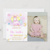 Purple First Unicorn誕生日招待状w photo 招待状 (正面)