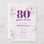 Purple Floral 80 Years Loved Birthday Party 招待状 (正面)