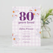 Purple Floral 80 Years Loved Birthday Party 招待状 (スタンド正面)