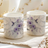 Purple Floral Add Name Hummingbird Coffee Mug コーヒーマグカップ