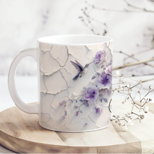 Purple Floral Add Name Hummingbird Coffee Mug コーヒーマグカップ