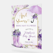 Purple Floral April Showers Welcome アクリルサイン (傾斜)