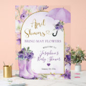 Purple Floral April Showers Welcome アクリルサイン (ウェディング)