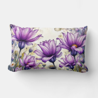 Purple Floral Art Print | Watercolor Daisy Flower  ランバークッション