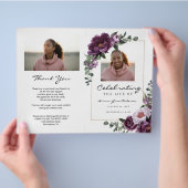 Purple Floral Bi-Fold Funeral Program Template チラシ (手)