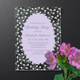 Purple Floral Birthday アクリル招待状