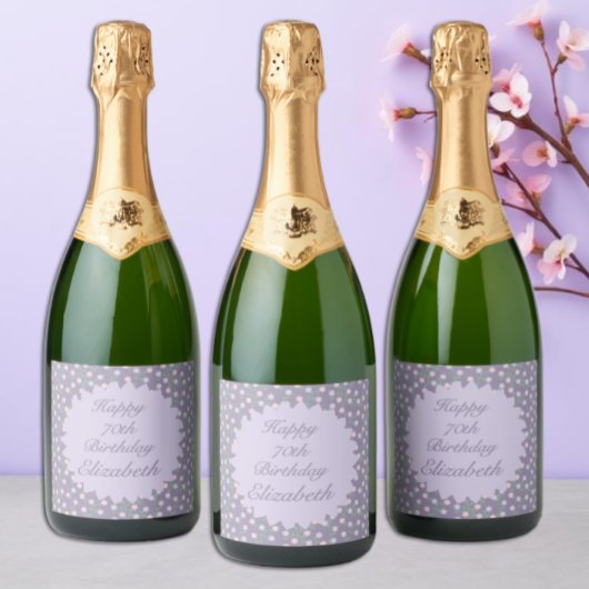 Purple Floral Birthday スパークリングワインラベル