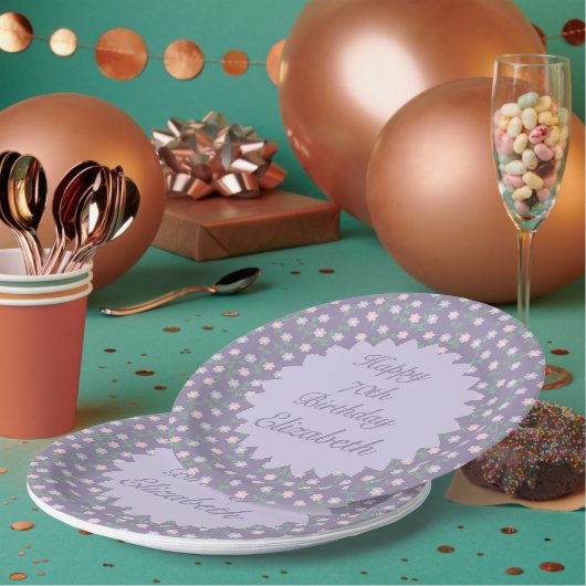 Purple Floral Birthday ペーパープレート (複数)
