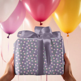 Purple Floral Birthday ラッピングペーパー