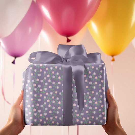 Purple Floral Birthday ラッピングペーパー