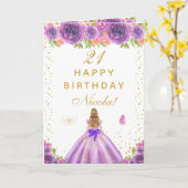 Purple Floral Blonde Hair Girl Birthday カード (黄色い花)