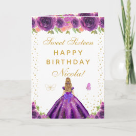 Purple Floral Blonde Hair Girl Sweet Sixteen カード