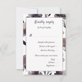 Purple Floral Botanical Wedding 出欠カード