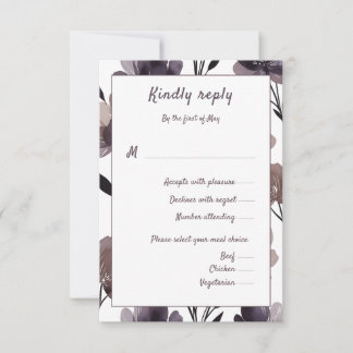 Purple Floral Botanical Wedding 出欠カード