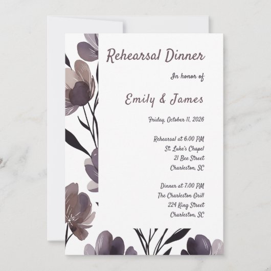 Purple Floral Botanical Wedding 招待状 (正面)