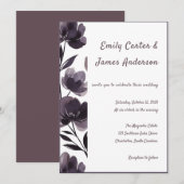 Purple Floral Botanical Wedding 招待状 (正面/裏面)
