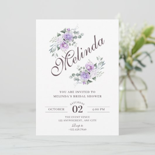 Purple floral bridal shower 招待状 (スタンド正面)