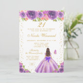 Purple Floral Brunette Hair Princess Birthday 招待状 (スタンド正面)