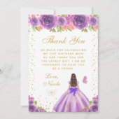 Purple Floral Brunette Hair Princess Birthday Part サンキューカード (正面)
