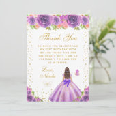 Purple Floral Brunette Hair Princess Birthday Part サンキューカード (スタンド正面)