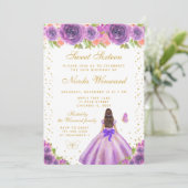 Purple Floral Brunette Hair Princess Sweet Sixteen 招待状 (スタンド正面)
