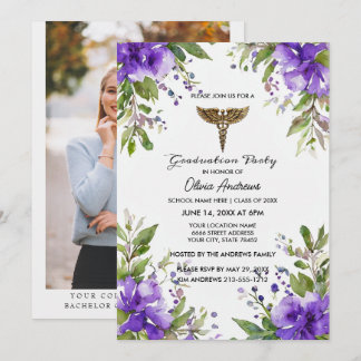 Purple Floral BSN Nursing Graduation Invitation |  招待状
