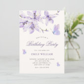 Purple floral butterfly birthday 招待状 (スタンド正面)