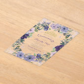 Purple Floral Butterfly Gold Tiara Quinceanera アクリル招待状 (レイダウン)