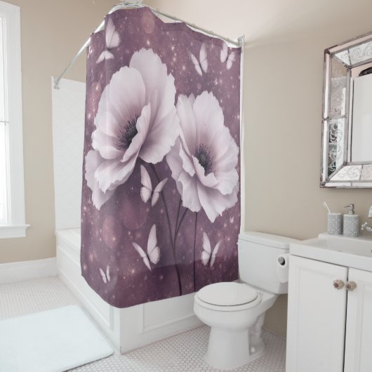 Purple Floral Butterfly Shower Curtain シャワーカーテン (インサイチュ)