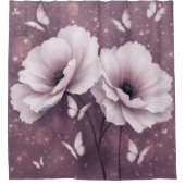Purple Floral Butterfly Shower Curtain シャワーカーテン (正面)